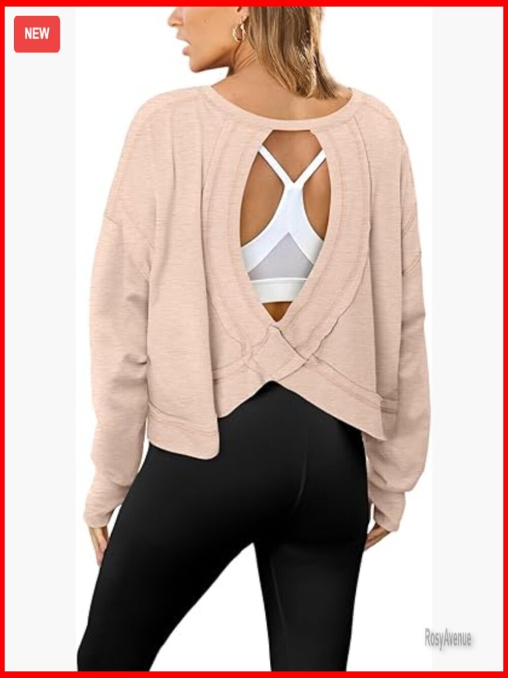 Loose Fit Boat Neck Open Back Workout Top Long Sleeve Crop Tee